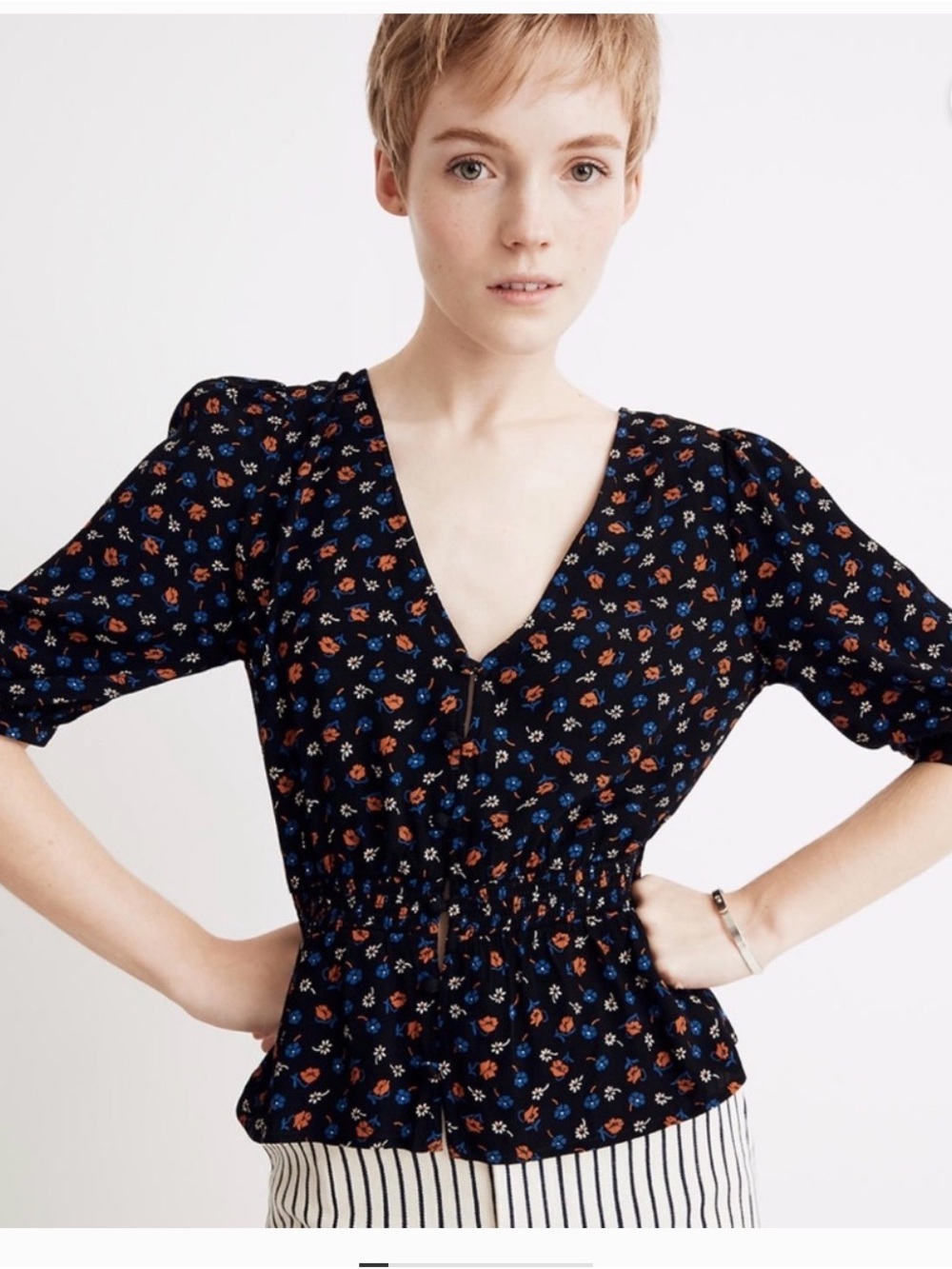 Madewell Smocked-Waist Top in Prairie Posies euc size 0